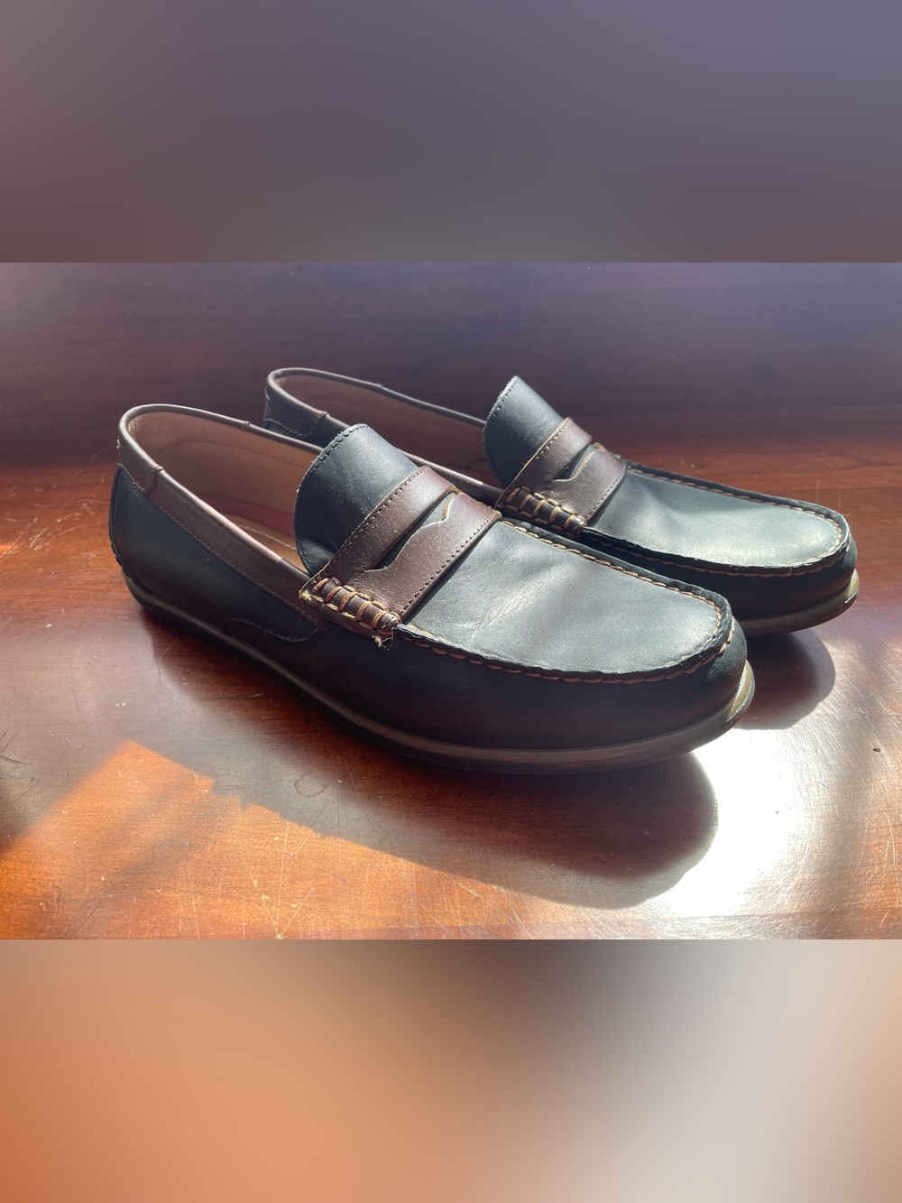 Men's Leather Two-tone Florsheim Driving Loafers in Black and Brown size 9.5